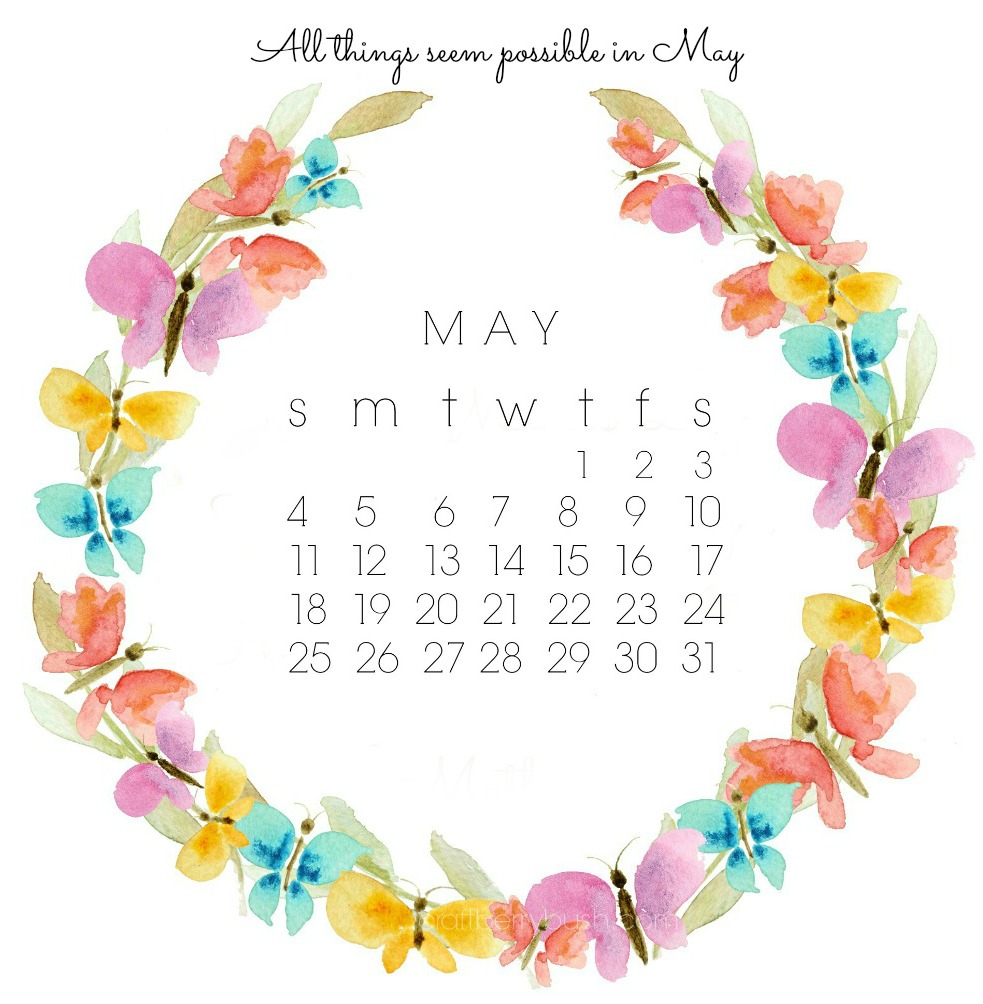 Free May Desktop Calendar and Watercolor Clipart