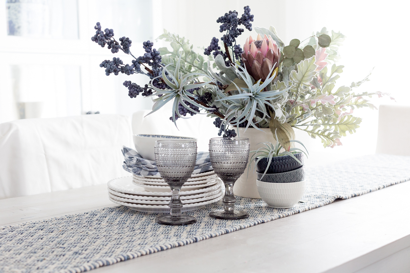 1350px x 900px - Blue and mauve fall tablescape