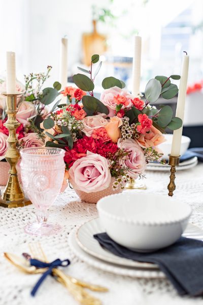 Spring tablescape using grocery store roses