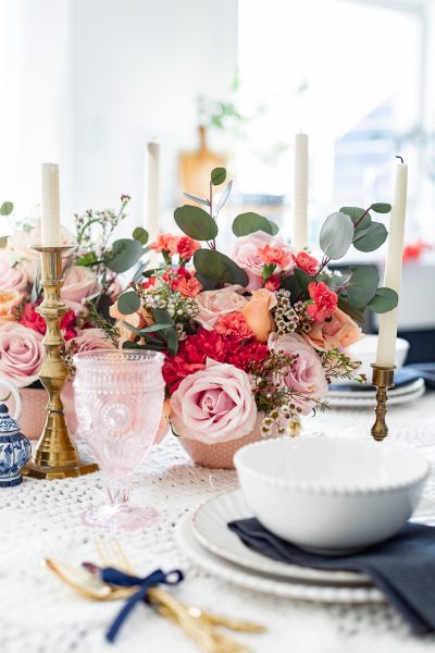 Spring tablescape using grocery store roses