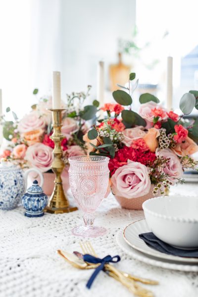 Spring tablescape using grocery store roses