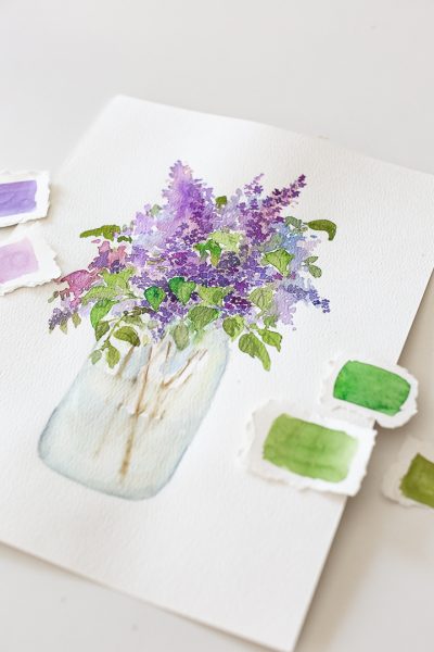 How to paint lilacs with watercolor and a free printable