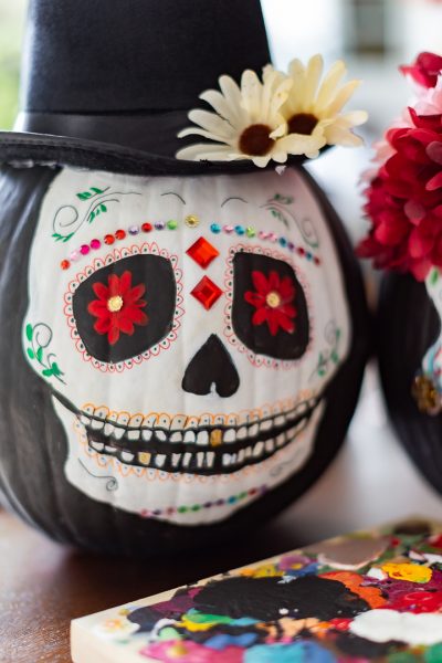 Sugar Skull Painted Pumpkin   RusticfallArrangementcraftberrybush 1 13 400x600 