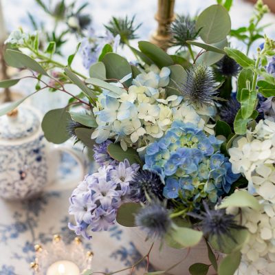 White and Blue Spring Tablescape