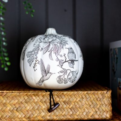 Black and White Print Decoupage Pumpkin