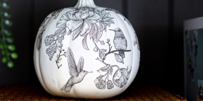 Black and White Print Decoupage Pumpkin