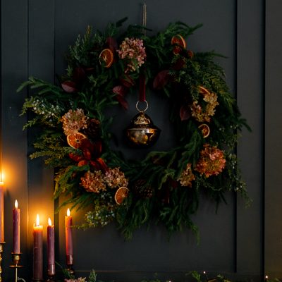 Burgundy Hydrangea Christmas Wreath